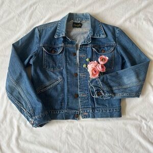 Wrangler Medium Blue Denim Jacket with Pink Floral Detail
